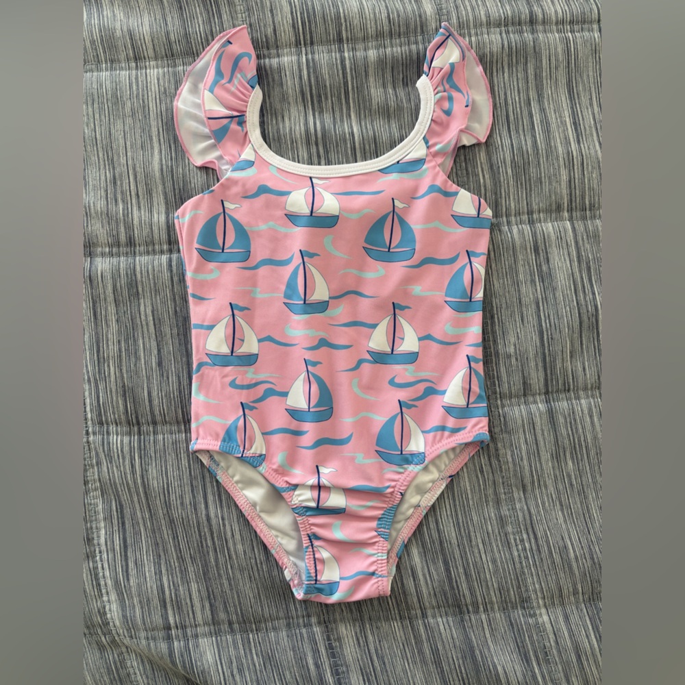 Pink and Blue sailboat Print Swimsuit 12-18m classic whimsy